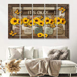 Its Okay Sunflower 5 Pieces B Canvas Prints Wall Art - Painting Canvas, Multi Panel
