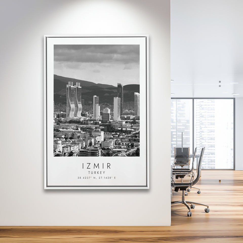 Izmir Turkey Black And White Art Framed Canvas Prints Wall Art Home Decor, Floating Frame