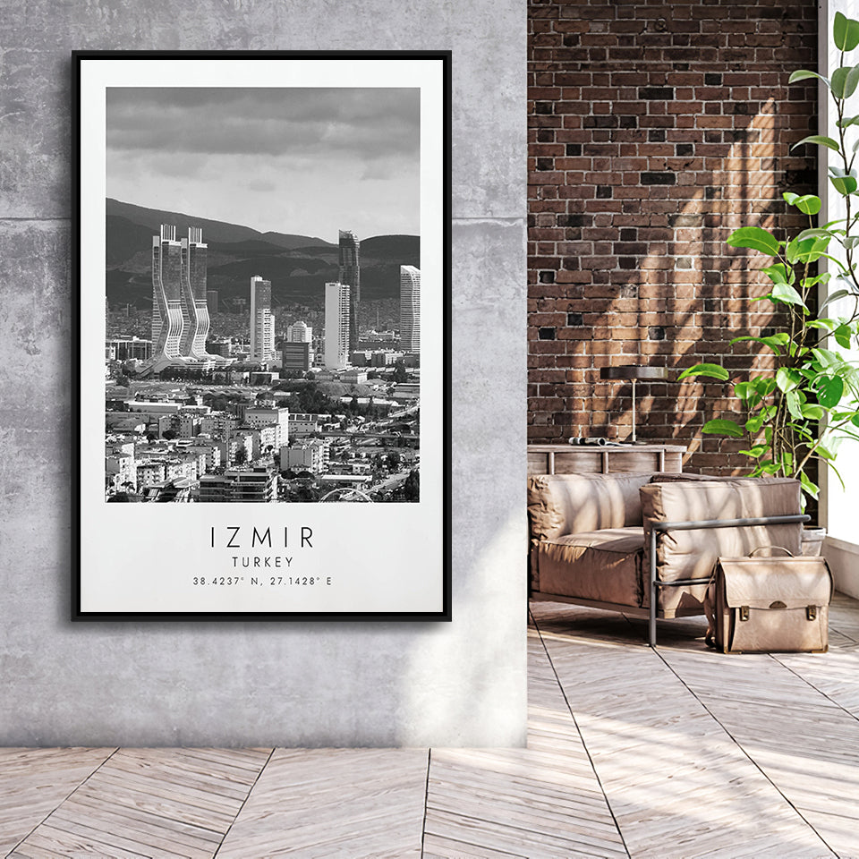 Izmir Turkey Black And White Art Framed Canvas Prints Wall Art Home Decor, Floating Frame