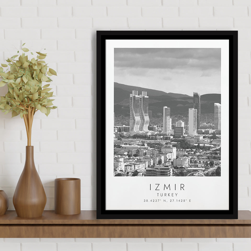 Izmir Turkey Black And White Art Framed Canvas Prints Wall Art Home Decor, Floating Frame