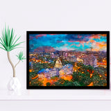 Jackson Mississippi Usa Skyline Over Capitol City Art Watercolor Framed Art Prints Wall Art Decor,Framed Picture