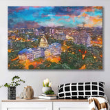 Jackson Mississippi Usa Skyline Over Capitol City Art Watercolor Canvas Prints Wall Art Home Decor, Large Canvas