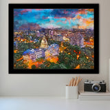 Jackson Mississippi Usa Skyline Over Capitol City Art Watercolor Framed Art Prints Wall Art Decor,Framed Picture