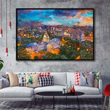 Jackson Mississippi Usa Skyline Over Capitol City Art Watercolor Framed Canvas Prints Wall Art Home Decor,Floating Frame