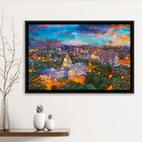 Jackson Mississippi Usa Skyline Over Capitol City Art Watercolor Framed Canvas Prints Wall Art Home Decor,Floating Frame