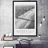 Jacksonville Usa Black And White Art Framed Art Prints Wall Art Decor, Framed Picture