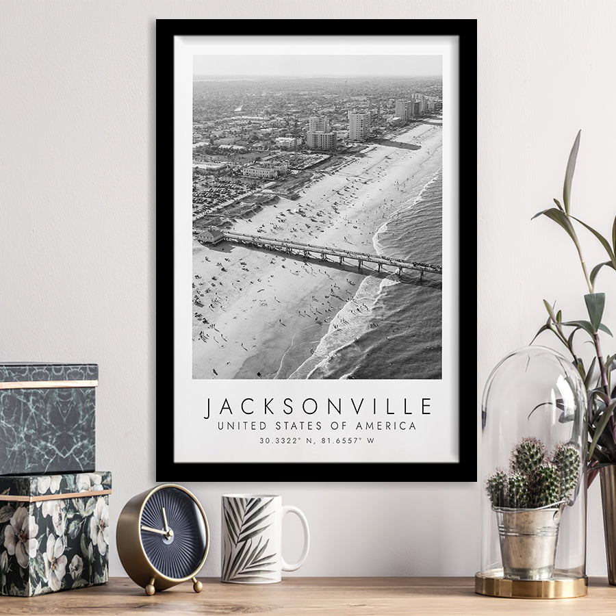 Jacksonville Usa Black And White Art Framed Art Prints Wall Art Decor, Framed Picture