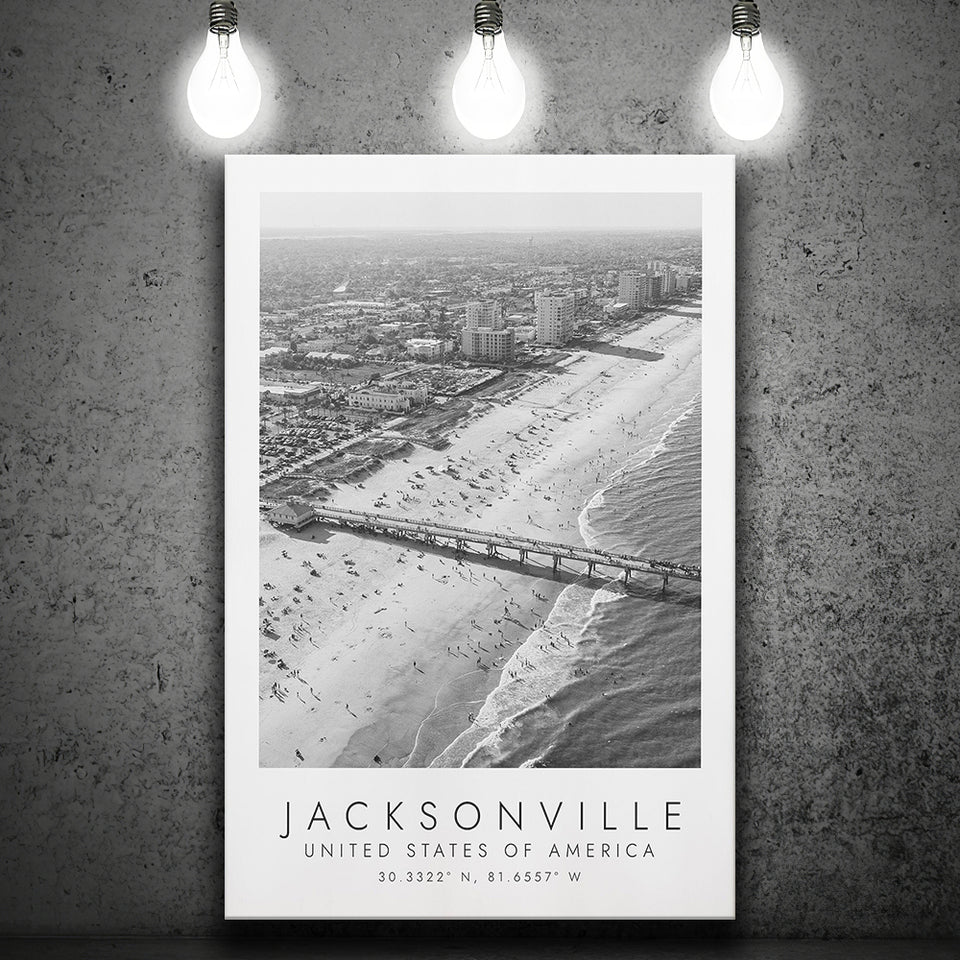 Jacksonville Usa Black And White Art Canvas Prints Wall Art Home Decor