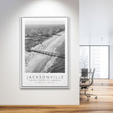 Jacksonville Usa Black And White Art Framed Canvas Prints Wall Art Home Decor, Floating Frame