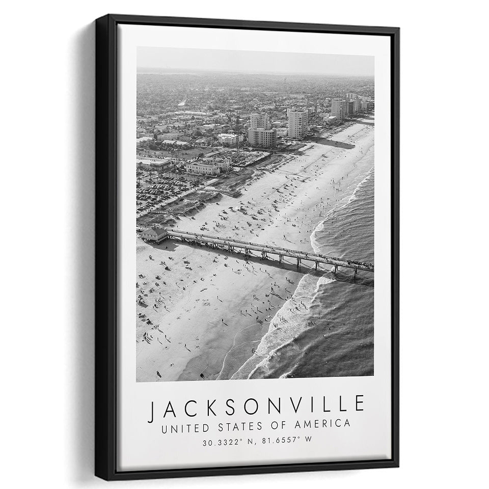 Jacksonville Usa Black And White Art Framed Canvas Prints Wall Art Home Decor, Floating Frame