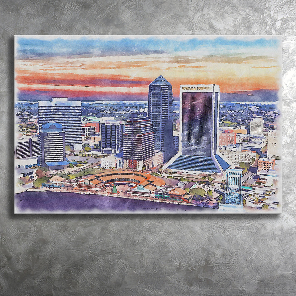 Jacksonville Watercolor Jacksonville Florida, Sport Art Prints Fan Gift, Canvas Prints Wall Art Decor