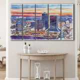 Jacksonville Watercolor Jacksonville Florida, 5 Pieces B, Multi Panel Canvas Prints Wall Art Decor
