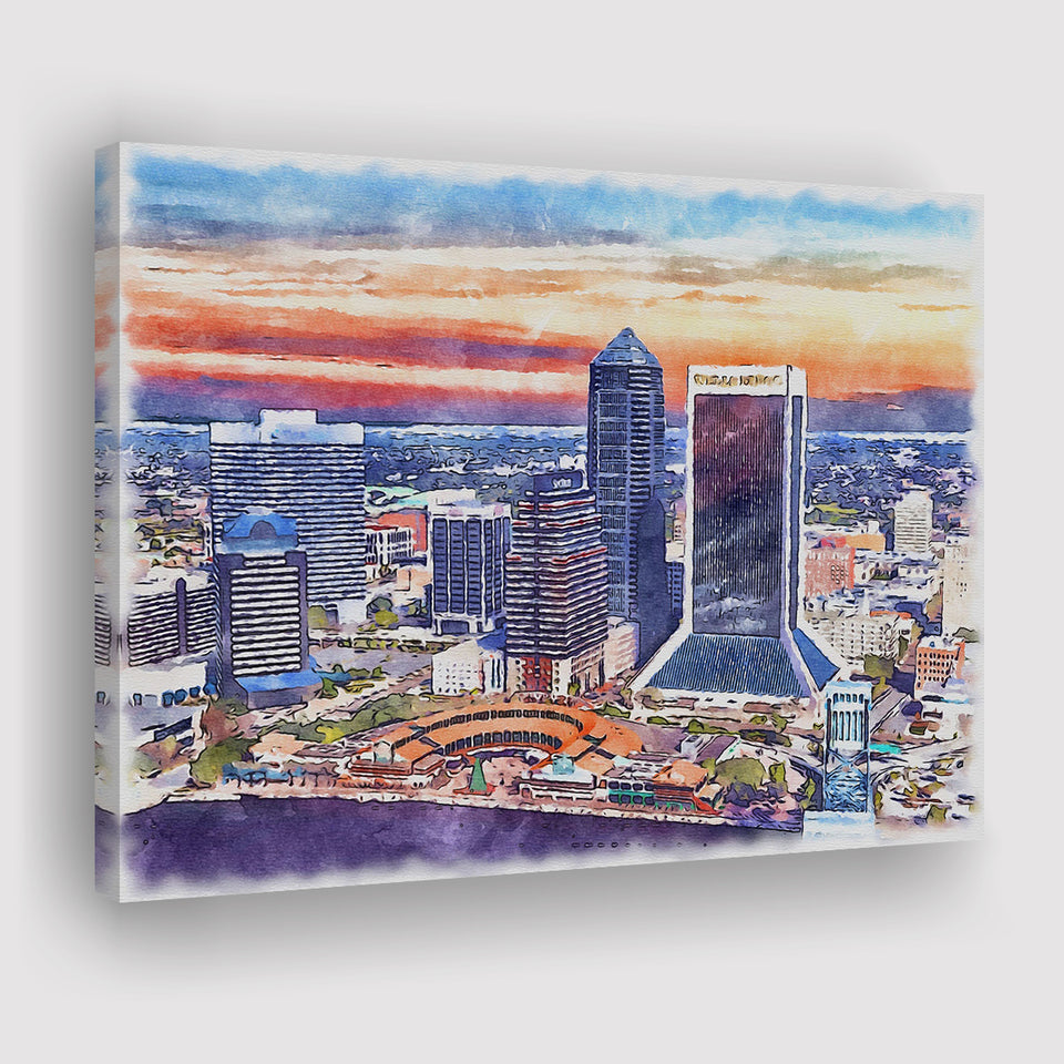 Jacksonville Watercolor Jacksonville Florida, Sport Art Prints Fan Gift, Canvas Prints Wall Art Decor