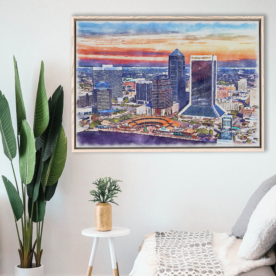 Jacksonville Watercolor Jacksonville Florida, Sport Art Prints Fan Gift, Framed Canvas Prints Wall Art Decor