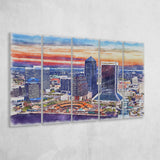 Jacksonville Watercolor Jacksonville Florida, 5 Pieces B, Multi Panel Canvas Prints Wall Art Decor