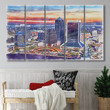 Jacksonville Watercolor Jacksonville Florida, 5 Pieces B, Multi Panel Canvas Prints Wall Art Decor