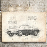 Jaguar E Type Da Vinci Style Canvas Prints - Painting Canvas, Wall Art,Old Car, Prints for Sale,Wal Decor, Home Decor