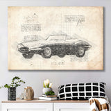 Jaguar E Type Da Vinci Style Canvas Prints - Painting Canvas, Wall Art,Old Car, Prints for Sale,Wal Decor, Home Decor