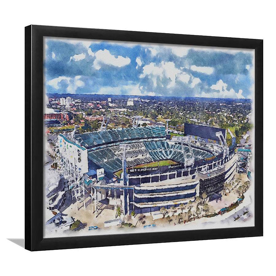 Jaguars Football Stadium TIAA Bank Field Watercolor, Sport Prints Fan Gift, Framed Art Prints Wall Art Decor
