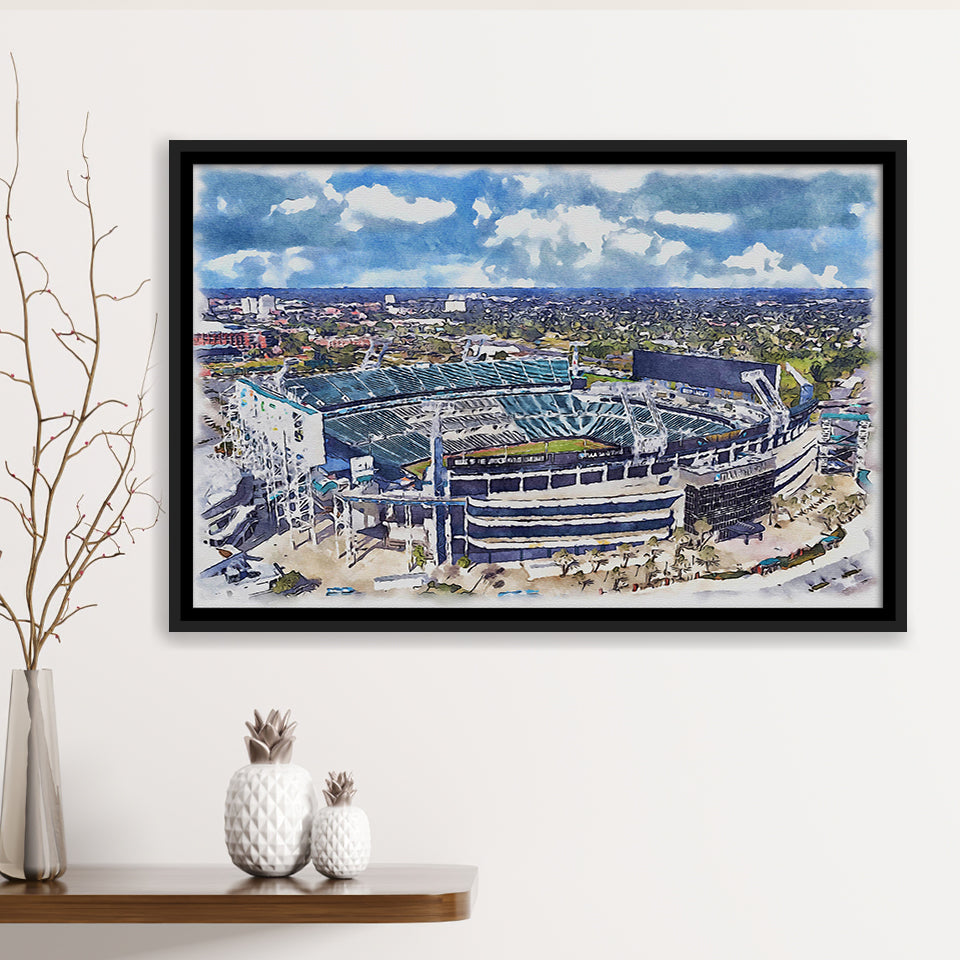 Jaguars Football Stadium TIAA Bank Field Watercolor, Sport Art Prints Fan Gift, Framed Canvas Prints Wall Art Decor