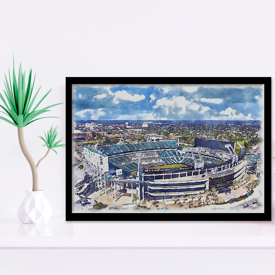 Jaguars Football Stadium TIAA Bank Field Watercolor, Sport Prints Fan Gift, Framed Art Prints Wall Art Decor