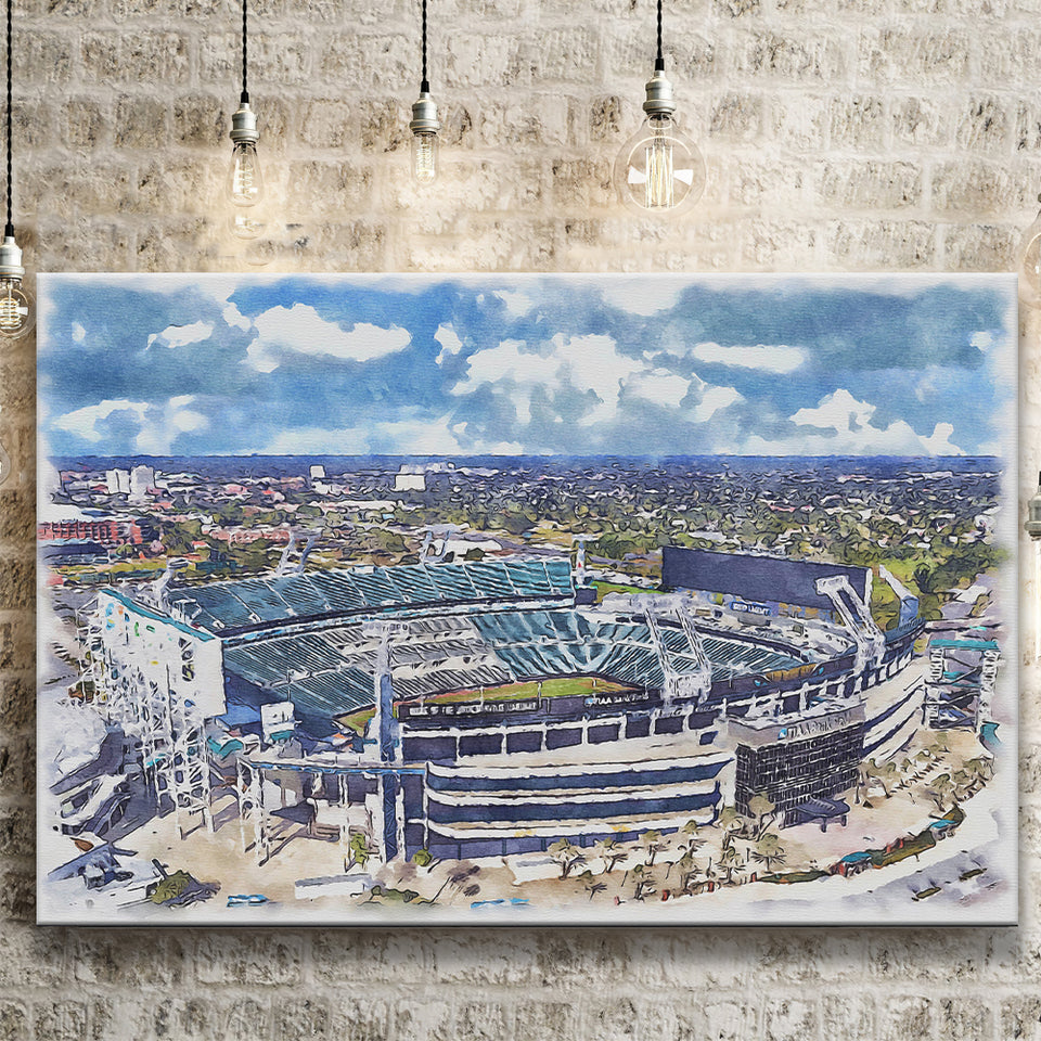 Jaguars Football Stadium TIAA Bank Field Watercolor, Sport Art Prints Fan Gift, Canvas Prints Wall Art Decor