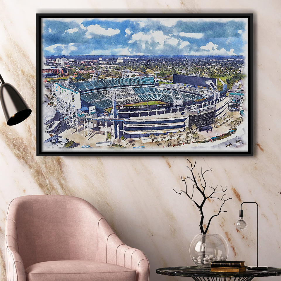 Jaguars Football Stadium TIAA Bank Field Watercolor, Sport Art Prints Fan Gift, Framed Canvas Prints Wall Art Decor