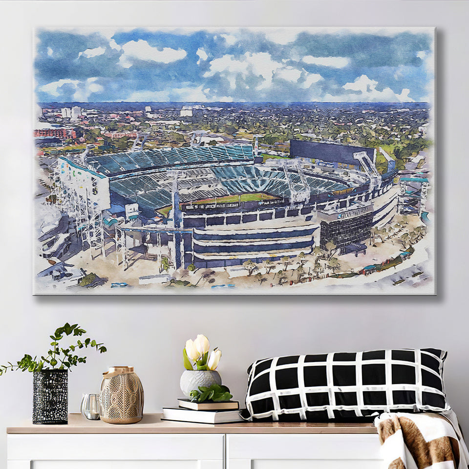 Jaguars Football Stadium TIAA Bank Field Watercolor, Sport Art Prints Fan Gift, Canvas Prints Wall Art Decor