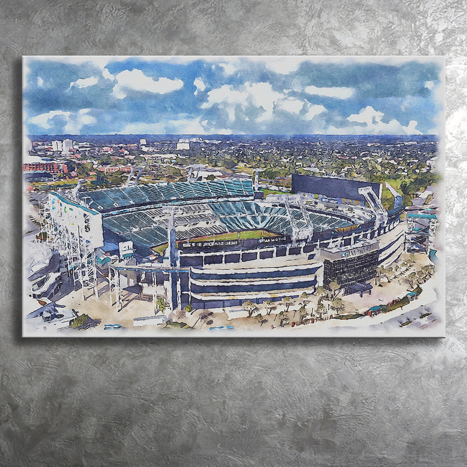 Jaguars Football Stadium TIAA Bank Field Watercolor, Sport Art Prints Fan Gift, Canvas Prints Wall Art Decor