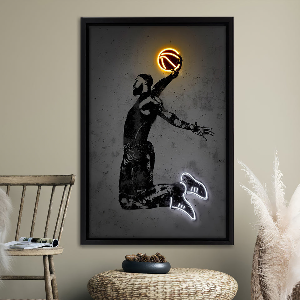 James Wall Art Neon Prints Basket Ball Framed Canvas Prints Wall Art - –  UnixCanvas