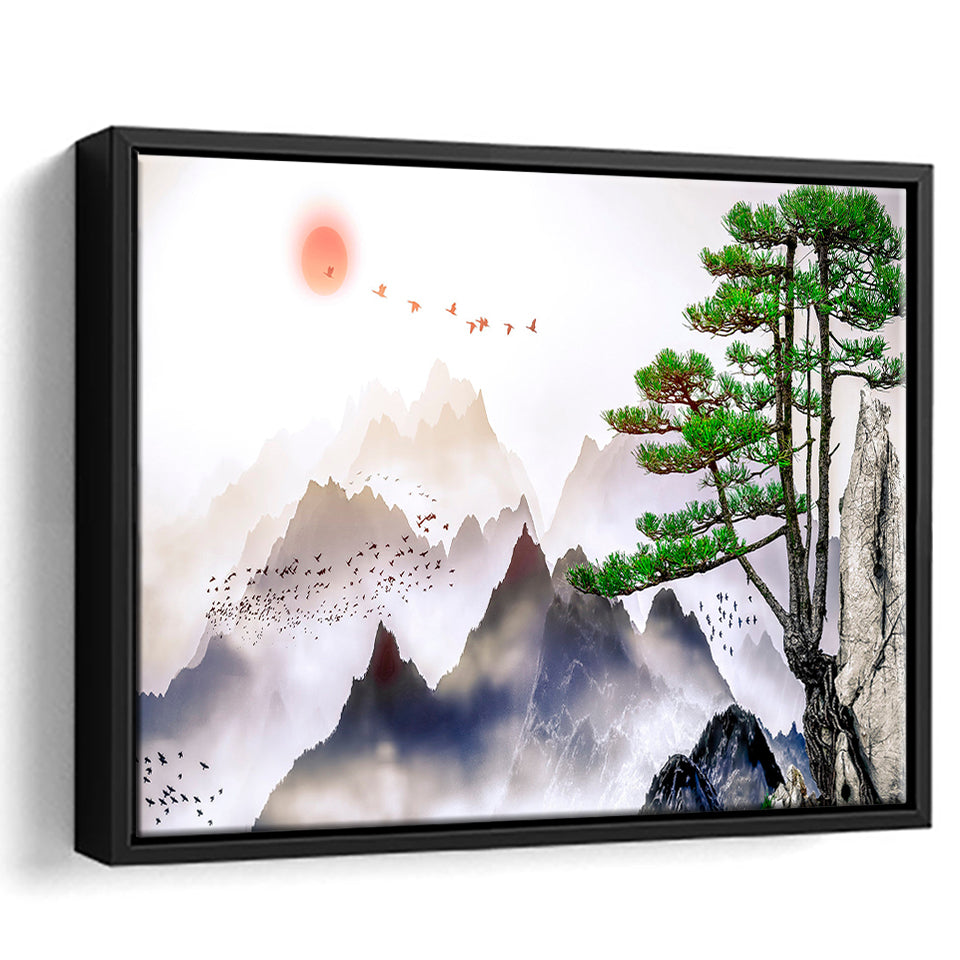 Japan Print Mountain Framed Canvas Prints Wall Art Decor, Framed Picture, Floating Frame
