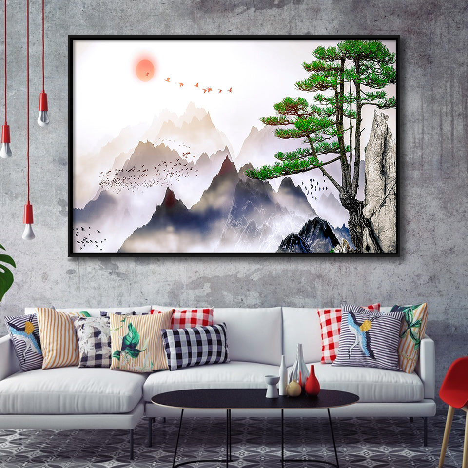 Japan Print Mountain Framed Canvas Prints Wall Art Decor, Framed Picture, Floating Frame