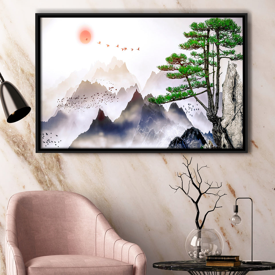 Japan Print Mountain Framed Canvas Prints Wall Art Decor, Framed Picture, Floating Frame