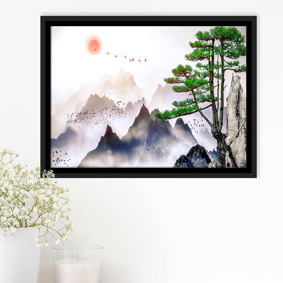Japan Print Mountain Framed Canvas Prints Wall Art Decor, Framed Picture, Floating Frame