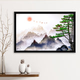 Japanese Mountain Art Print Framed Canvas Prints Wall Art Home Decor - Painting Canvas, Black Frame, Framed Picture
