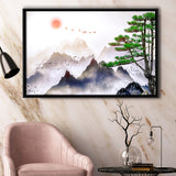 Japanese Mountain Art Print Framed Canvas Prints Wall Art Home Decor - Painting Canvas, Black Frame, Framed Picture