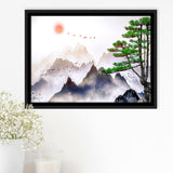 Japanese Mountain Art Print Framed Canvas Prints Wall Art Home Decor - Painting Canvas, Black Frame, Framed Picture