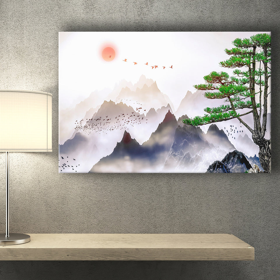 Japanese Mountain Art Print Landscape Canvas Prints Wall Art Home Decor - Painting Canvas, Ready to hang