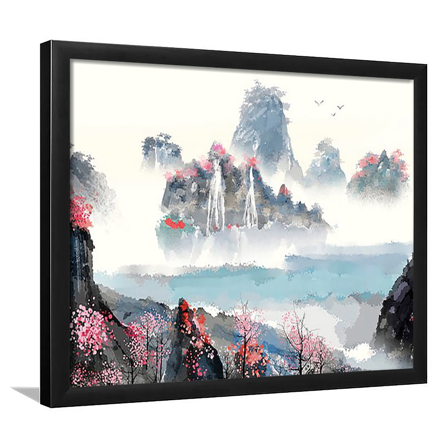 Japanese Sakura Canvas Landscape Framed Art Prints Wall Decor - Painting Art,Framed Picture,For Sale, Ready to hang