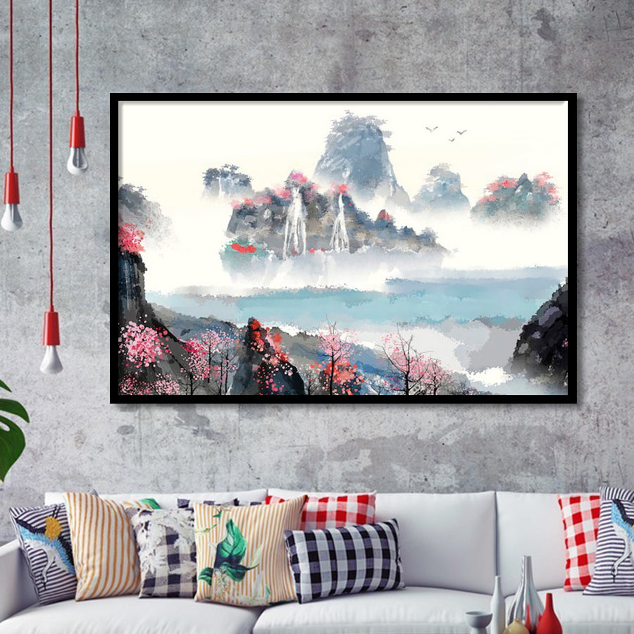 Japanese Sakura Canvas Landscape Framed Art Prints Wall Decor - Painting Art,Framed Picture,For Sale, Ready to hang