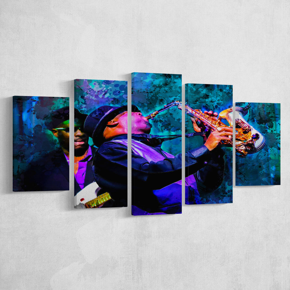Jazz Band 5 Pieces Canvas Prints Wall Art Decor - Painting Canvas, Mixed Canvas, Multi Panels