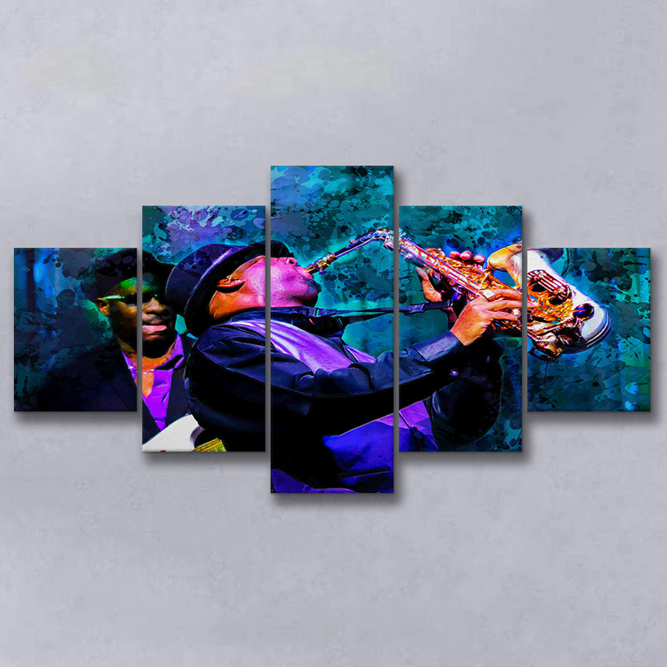 Jazz Band 5 Pieces Canvas Prints Wall Art Decor - Painting Canvas, Mixed Canvas, Multi Panels