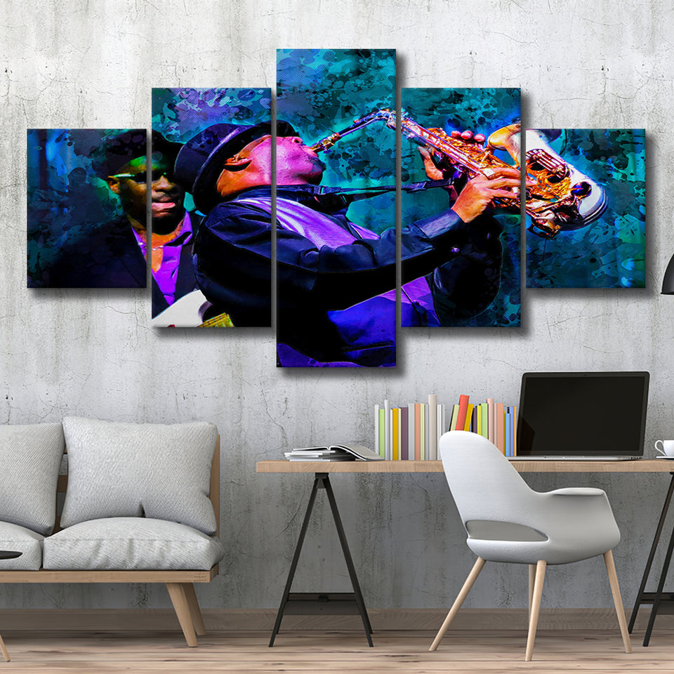 Jazz Band 5 Pieces Canvas Prints Wall Art Decor - Painting Canvas, Mixed Canvas, Multi Panels