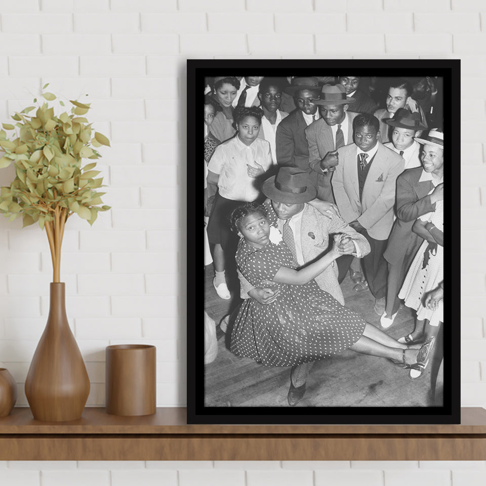 Jazz Dancers Black And White Print, Jazz Music Framed Canvas Prints Wall Art Home Decor, Floating Frame