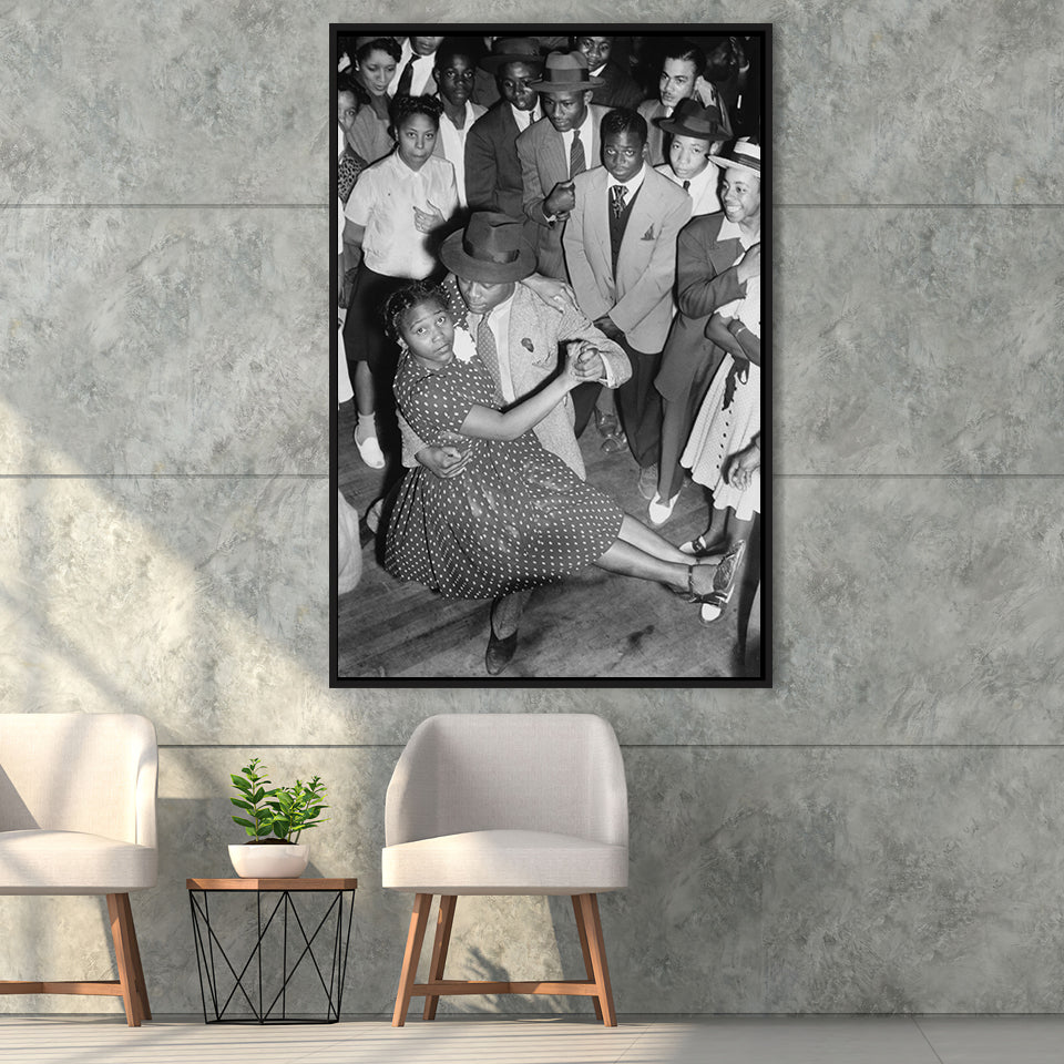 Jazz Dancers Black And White Print, Jazz Music Framed Canvas Prints Wall Art Home Decor, Floating Frame