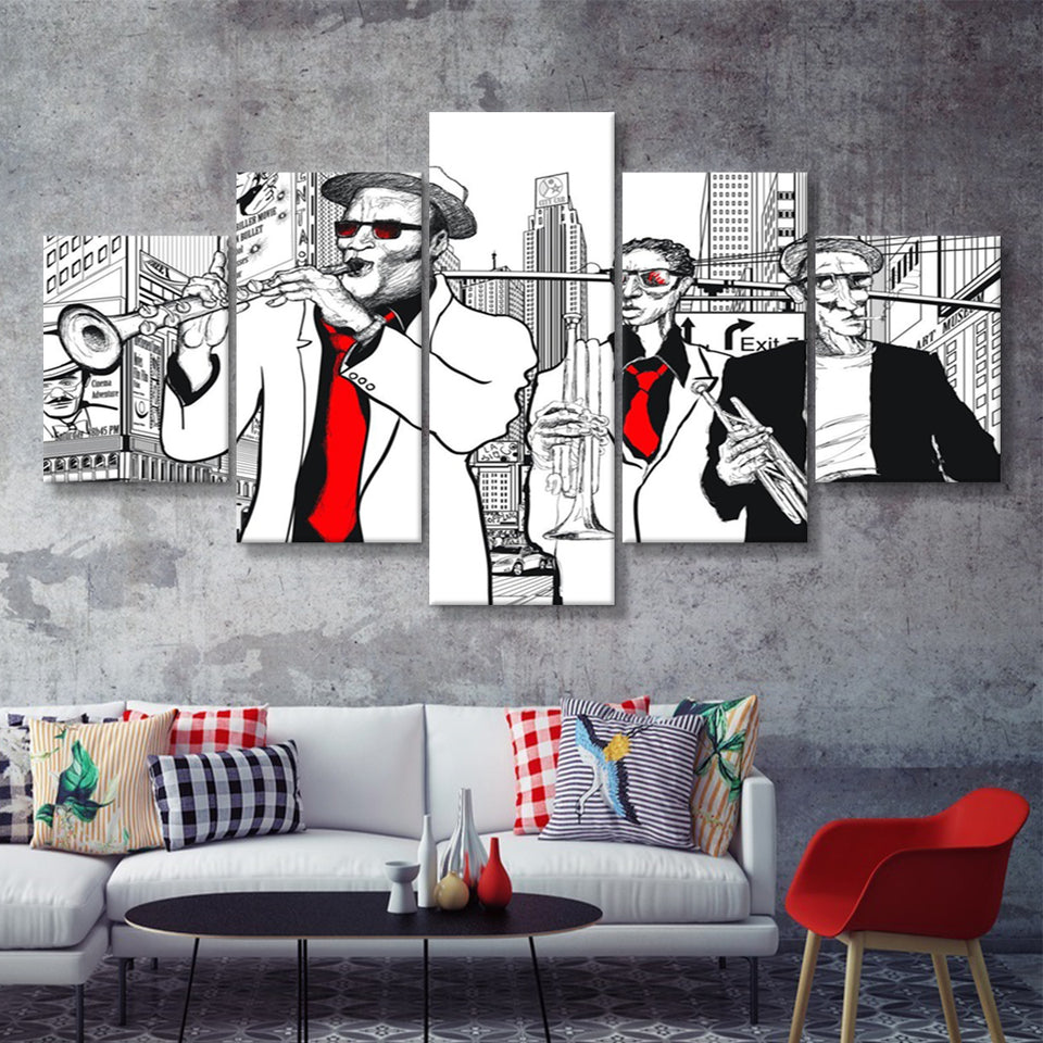 Jazz Music 5 Piece Canvas Prints Wall Art - Painting Prints, Wall Decor,Multi Panel