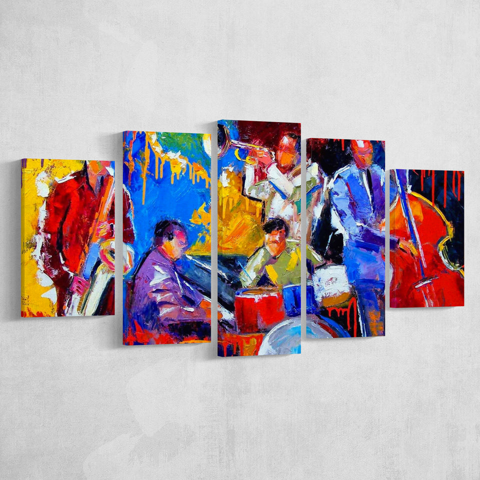 Jazz Music Painting, African Jazz, Music Room 5 Panels, Canvas Prints Wall Art Decor, Large Canvas Art
