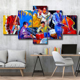 Jazz Music Painting, African Jazz, Music Room 5 Panels, Canvas Prints Wall Art Decor, Large Canvas Art