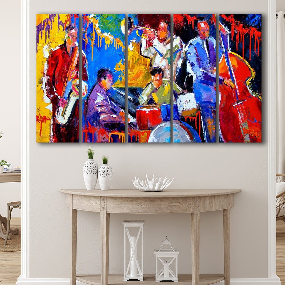 Jazz Music Painting, African Jazz, Music Room Larger Canvas Art, 5 Piece Canvas Prints Wall Art Decor