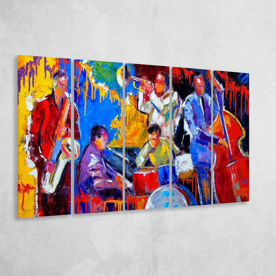 Jazz Music Painting, African Jazz, Music Room Larger Canvas Art, 5 Piece Canvas Prints Wall Art Decor